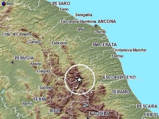La mappa del terremoto nella zona dei monti Sibillini, nell'ascolano. Fonte: ingv.it