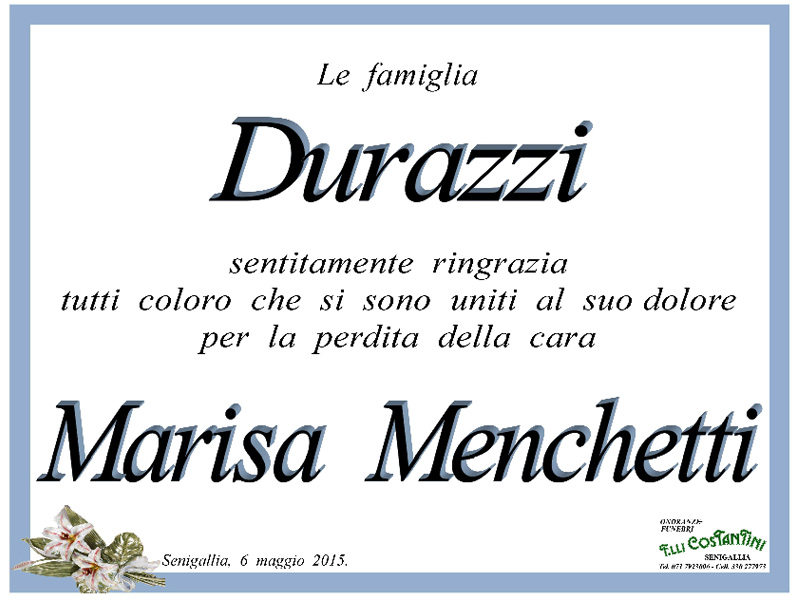 Manifesto di ringraziamento della famiglia Durazzi
