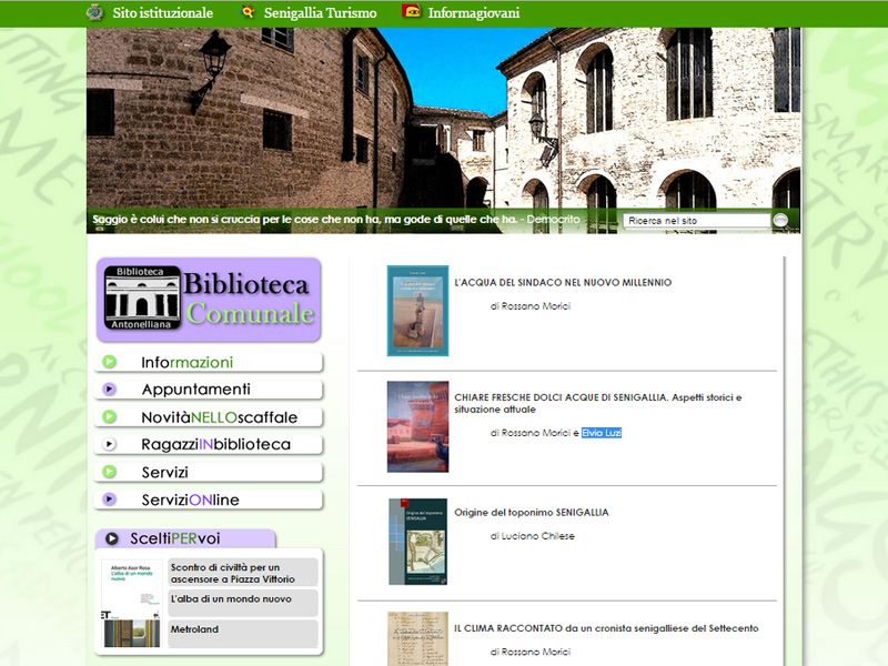 Le pubblicazioni in formato digitale sulla home page del sito web della biblioteca comunale Antonelliana di Senigallia