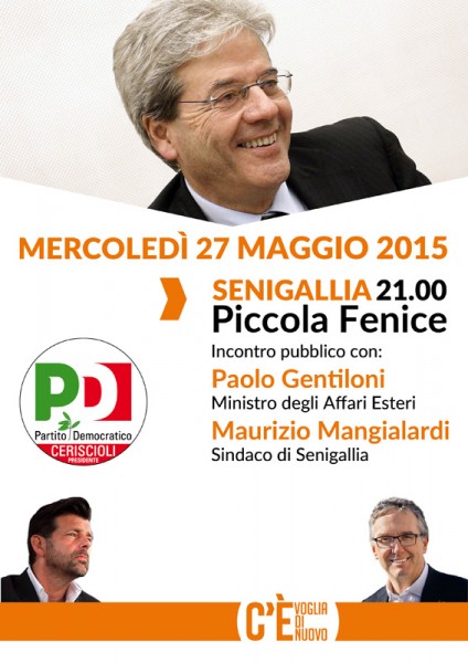 Il manifesto per l'incontro con Paolo Gentiloni a Senigallia