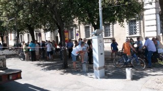 Simbolica protesta in piazza Garibaldi, a Senigallia, martedì 16 giugno contro l'abbattimento dei lecci previsto nel progetto "Orti del Vescovo"