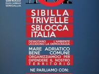 locandina dell'incontro su Sibilla e trivellazioni nel mare Adriatico promosso dai comitati di tutela
