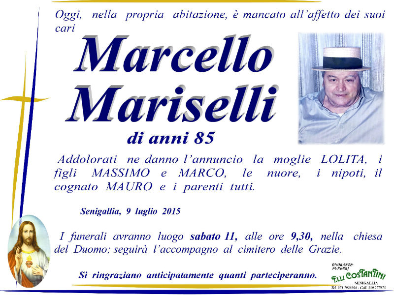 Manifesto funebre Marcello Mariselli