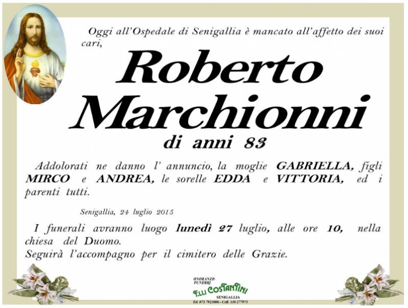 Roberto Marchionni, necrologio