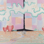 Piero Boni, Pianeta Artù. Vittorio Emanuele II e Giuseppe Garbaldi si incontrano di nuovo nei giardini del pianeta Artù, olio su tela, 1996, 97,6x132cm