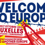 locandina delle contestazioni all'eurosummit a Bruxelles