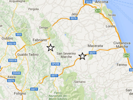 La mappa delle tre scosse di terremoto registrate nel maceratese