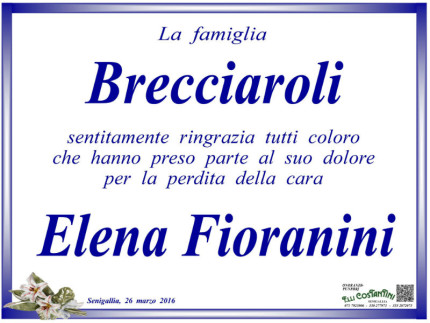 Scomparsa Elena Fioranini, ringraziamenti famiglia