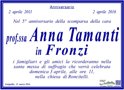 Manifesto per ricordare Anna Tamanti in Fronzi