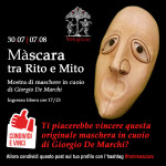 La locandina della mostra "Màscara, tra rito e mito" al teatro Nuovo Melograno di Senigallia