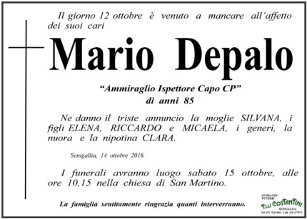 Necrologio Mario Depalo
