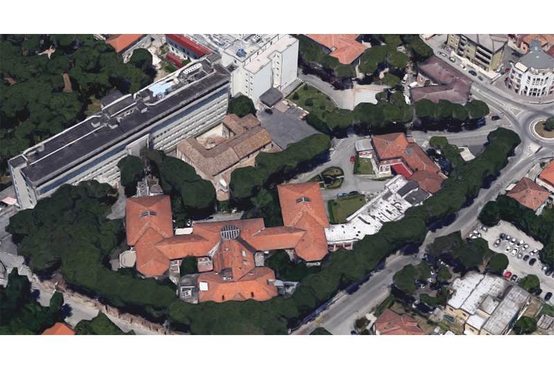 L'area ospedaliera di via Cellini a Senigallia, vista dai satelliti. Mappa e dati cartografici Google