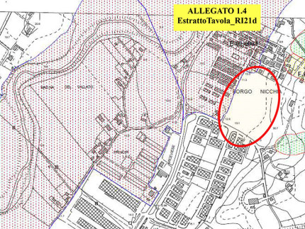 La mappa dell'area di Borgo Bicchia interessata dalle osservazioni al Péiano di assetto idrogeologico (PAI)