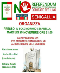 Referndum 4 dicembre 2016: incontro sulle ragioni del NO alla Cesanella - locandina