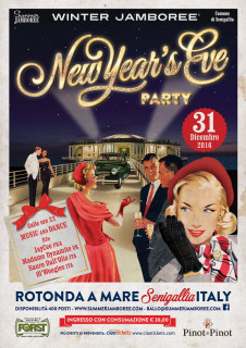 La locandina per l'evento di capodanno del Winter Jamboree alla Rotonda di Senigallia, il new year's eve party