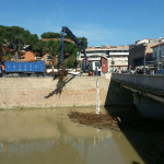 Lavori di pulizia del letto del fiume Misa a Senigallia, sotto i piloni del ponte Garibaldi