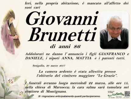 Il manifesto funebre per Giovanni Brunetti