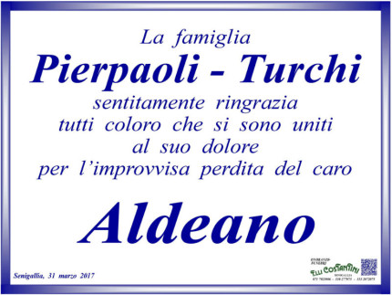 Ringraziamenti famiglia Pierpaoli-Turchi