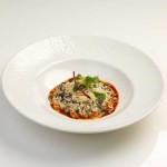 Risotto con Murici, finocchietto selvatico, verdure in osmosi d'olio E.V.O. Mandarino, crema di aglio dolce - ricetta di Gabriele Savini