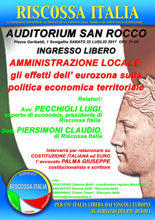 Gli effetti dell'Eurozona sulla politica economica territoriale - Incontro a San Rocco organizzato da Riscossa Italia