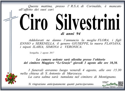 Il manifesto funebre per Ciro Silvestrini