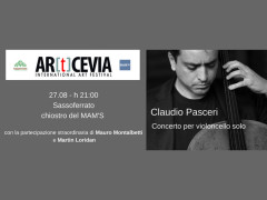 Locandina del "Concerto per violoncello solo" del violoncellista Claudio Pasceri promosso da AR[t]CEVIA e Happennines