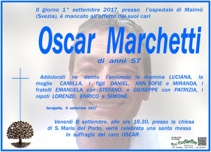 Il manifesto funebre per Oscar Marchetti