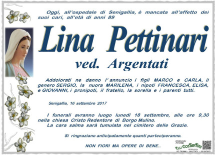 Necrologio Lina Pettinari