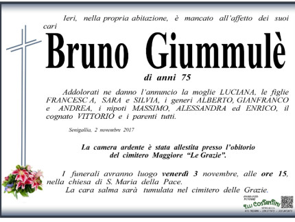 E’ mancato all’effetto dei suoi cari Bruno Giummulè