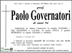 Lutto per la scomparsa del prof. Paolo Governatori