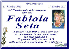 Fabiola Seta, anniversario morte
