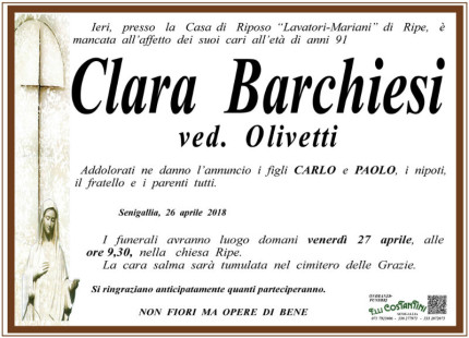 Necrologio Clara Barchiesi