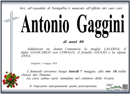 Antonio Gaggini, necrologi