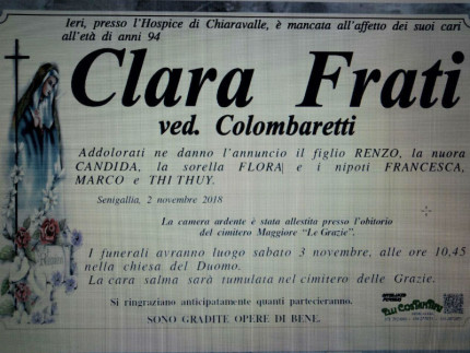 Clara Frati, necrologi