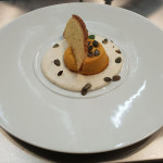 Tortino di zucca gialla con crema di cacio e pepe - ricetta Ristorante Il Giardino di San Lorenzo in Campo