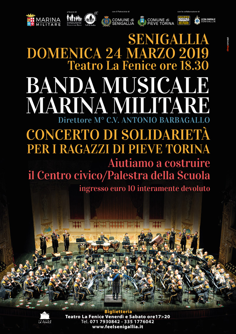 Banda Musicale Marina Militare Italiana in concerto di solidarietà a Senigallia per Pieve Torina - locandina