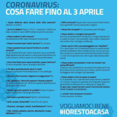 #iorestoacasa - Coronavirus: cosa fare fino al 3 aprile
