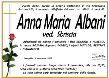 Anna Maria Albani, necrologio