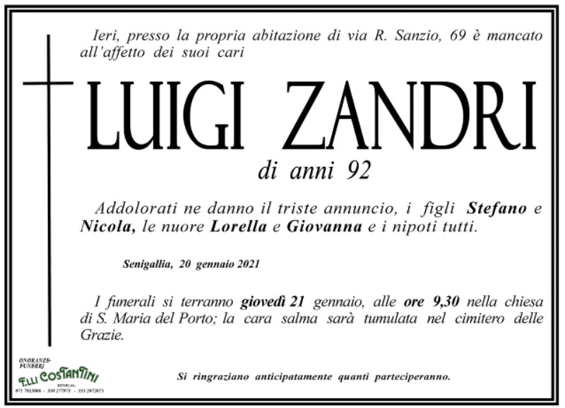 Addio a Luigi Zandri, funerali alla chiesa del Porto Senigallia Notizie