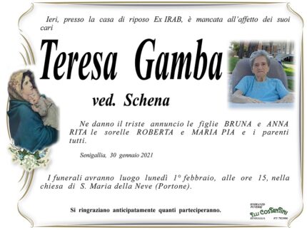 Necrologio di Teresa Gamba