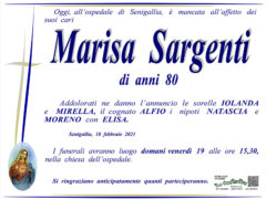 È mancata all’affetto dei suoi cari Marisa Sargenti