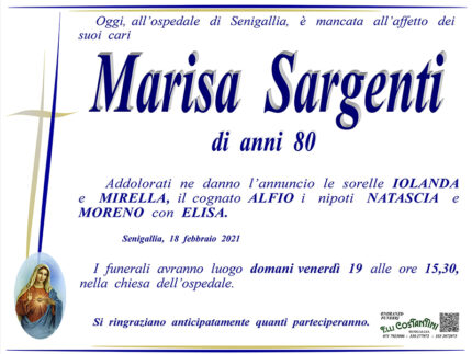 È mancata all’affetto dei suoi cari Marisa Sargenti