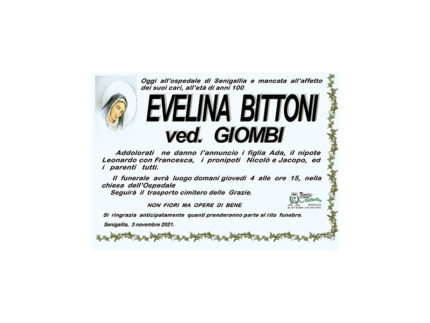 Necrologio Evelina Bittoni
