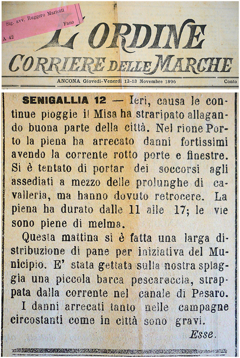 Alluvione Senigallia 11-12 novembre 1896 - Notizia su L'Ordine