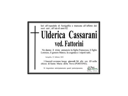 Necrologio Ulderica Cassarani