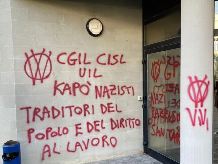 Atti vandalici alla sede della Cgil Marche e della Camera del Lavoro di Ancona