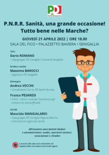 Incontro organizzato da PD Senigallia su sanità e fondi PNRR - locandina
