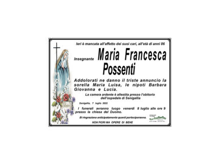 Necrologio Maria Francesca Possenti