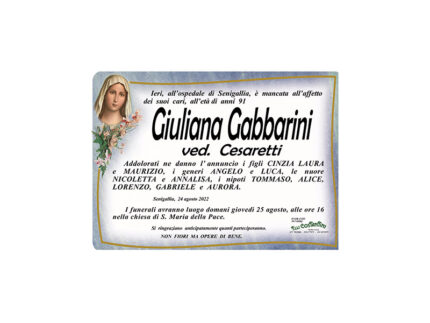 Necrologio Giuliana Gabbarini