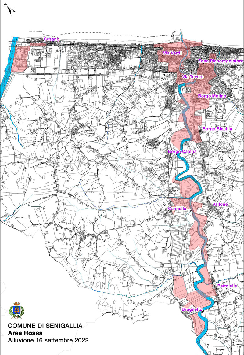 Alluvione settembre 2022 - L'intera zona rossa nel Comune di Senigallia